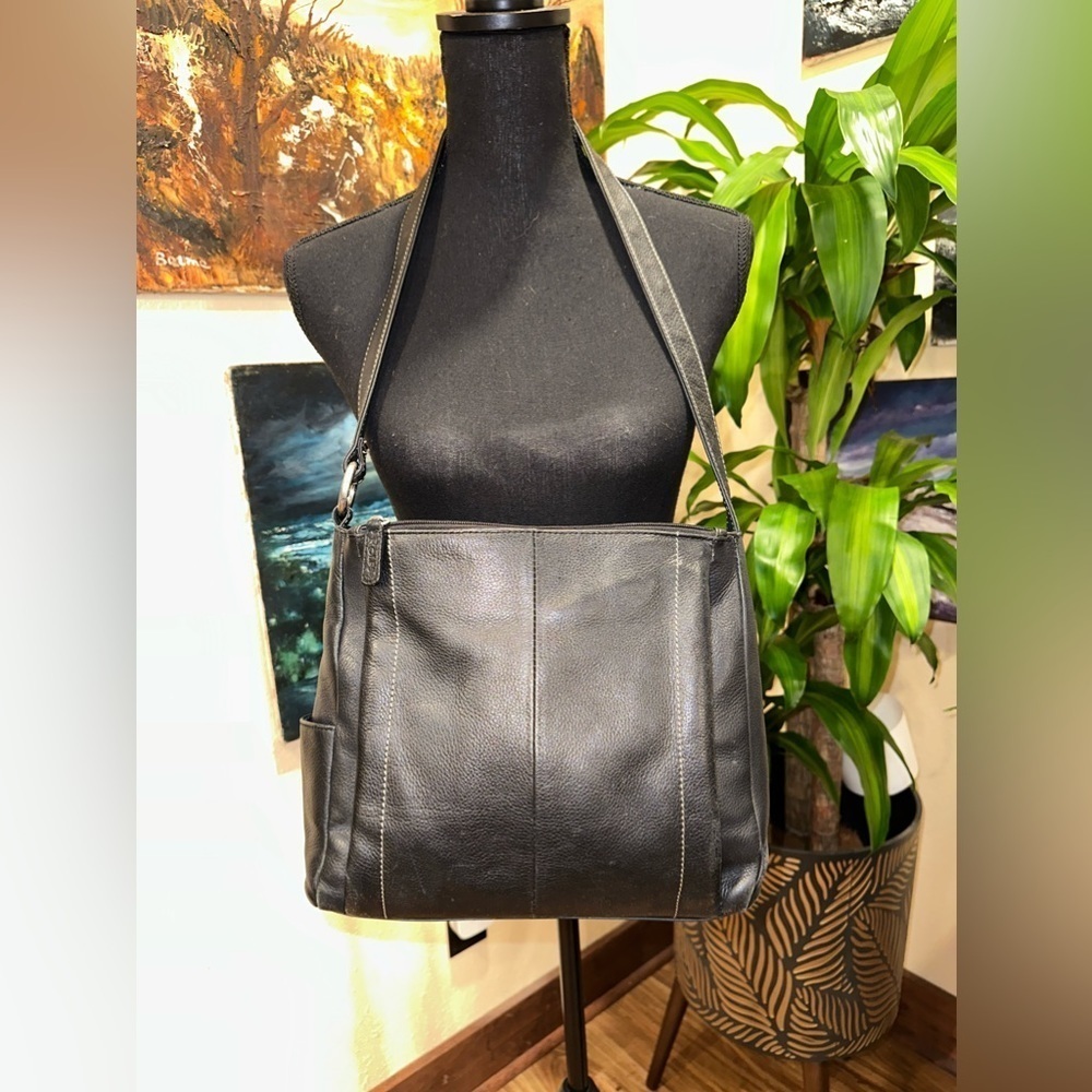 Rolfs Black Genuine Leather Shoulder Bag Boho Hobo - Picture 2 of 6
